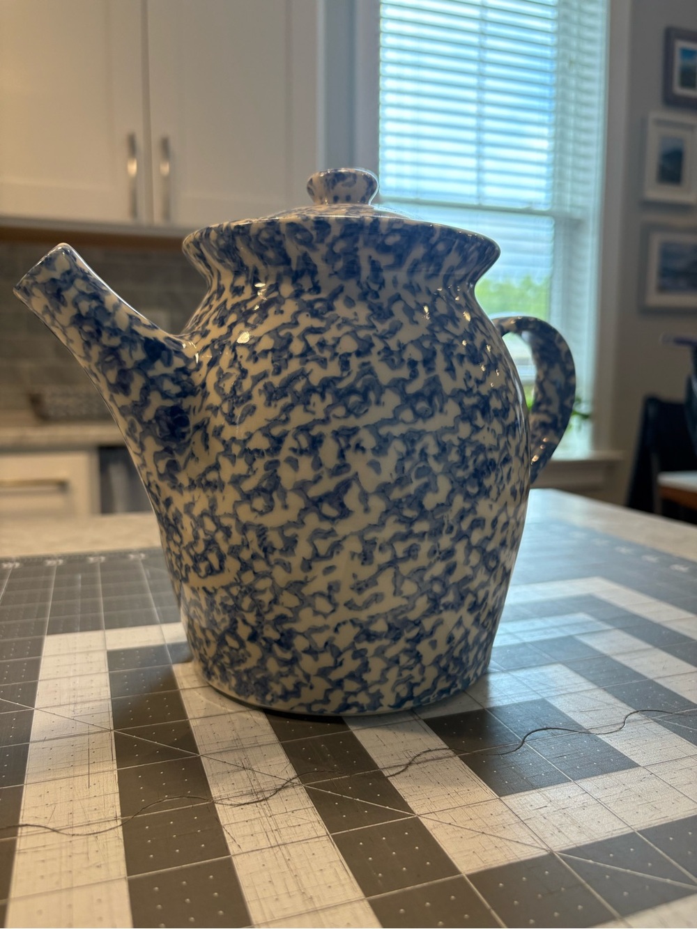 RARE Roseville Country Home Collection Blue Spongeware Teapot